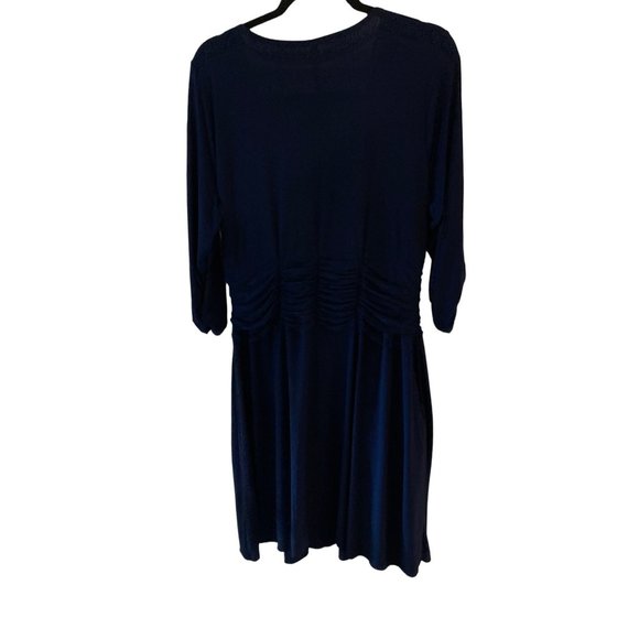 NWT NY COLLECTION PLUS SIZE RUCHED A-LINE DRESS NAVY 1X - Picture 8 of 10